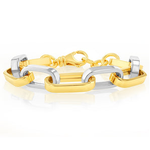Sterling Silver Two Tone Paperclip 19+1cm Bracelet