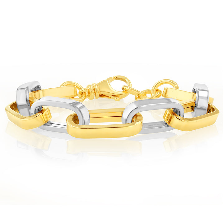 Sterling Silver Two Tone Paperclip 19+1cm Bracelet