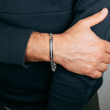 Sterling Silver Four Sides Flat Curb 200 Gauge Patterned ID Plate 20cm Bracelet