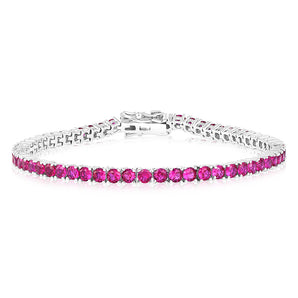 Sterling Silver Rhodium Plated 3mm Ruby Colored Zirconia 19cm Bracelet