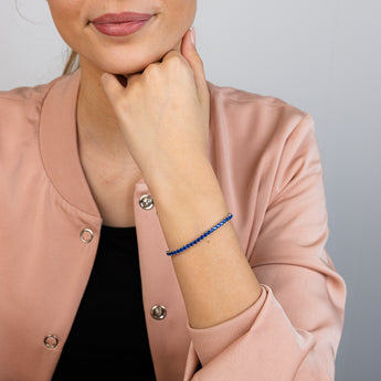 Sterling Silver Rhodium Plated 3mm Sapphire Blue Cubic Zirconia 19cm Bracelet