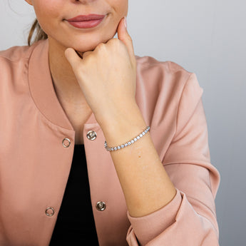 Sterling Silver 3mm Bezel White Cubic Zirconia 16+3cm Bracelet