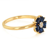 Sterling Silver Gold Plated White And Sapphire Blue Flower Ring