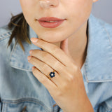 Sterling Silver Gold Plated White And Sapphire Blue Flower Ring