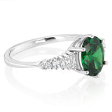 Sterling Silver Rhodium Plated White And Green Cubic Zirconia Ring