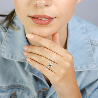 Sterling Silver White And Graduated Blue Cubic Zirconia Ring