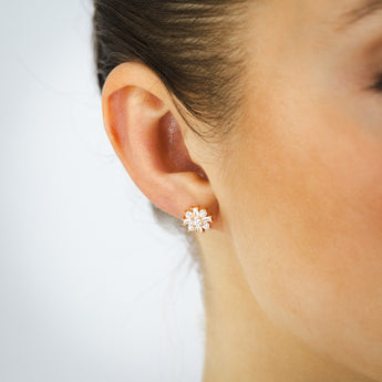 Sterling Silver Rose Gold Plated White Cubic Zirconia Flower Stud Earrings