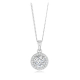 Sterling Silver Round White Cubic Zirconia Halo Pendant