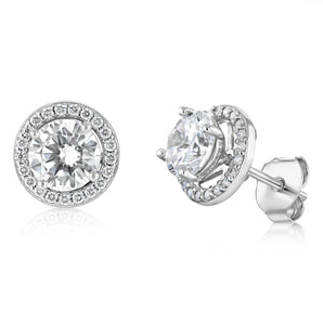 Sterling Silver Round White Cubic Zirconia Halo Stud Earrings