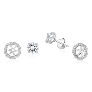 Sterling Silver Round White Cubic Zirconia Halo Stud Earrings