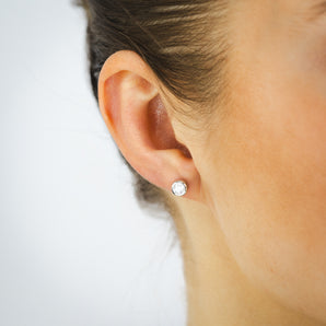 Sterling Silver Bezel Set Round White Cubic Zirconia Stud Earrings