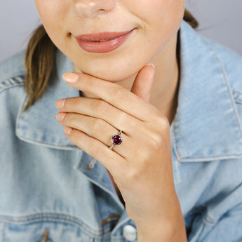 Sterling Silver Round Bezel Set Red Cubic Zirconia Ring