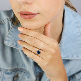 Sterling Silver Round Bezel Set Sapphire Blue Cubic Zirconia Ring