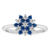 Sterling Silver White And Blue Cubic Zirconia Fancy Flower Ring