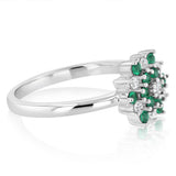 Sterling Silver White And Green Cubic Zirconia Fancy Flower Ring