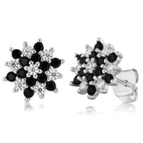 Sterling Silver White And Black Cubic Zirconia Fancy Flower Stud Earrings