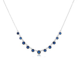 Sterling Silver Bezel Set Sapphire Blue Cubic Zirconia 40+5cm Chain