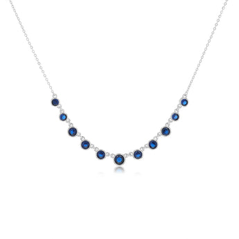 Sterling Silver Bezel Set Sapphire Blue Cubic Zirconia 40+5cm Chain