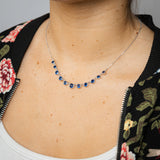 Sterling Silver Bezel Set Sapphire Blue Cubic Zirconia 40+5cm Chain