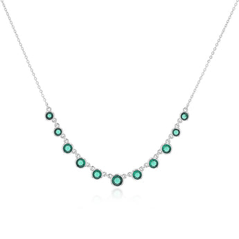 Sterling Silver Bezel Set Green Cubic Zirconia Charm 40+5cm Chain