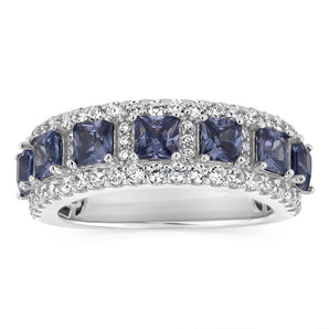 Sterling Silver White And Tanzanite Colour Cubic Zirconia Fancy Ring
