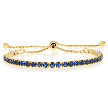 Sterling Silver Gold Plated Blue Cubic Zirconia Adjustable Bracelet