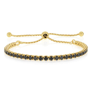 Sterling Silver Gold Plated Black Cubic Zirconia Adjustable Bracelet