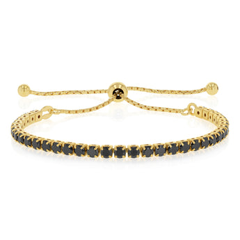 Sterling Silver Gold Plated Black Cubic Zirconia Adjustable Bracelet