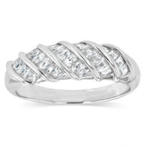 Sterling Silver Cubic Zirconia Stripped Fancy Ring