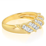 Sterling Silver Gold Plated White Cubic Zirconia Stripped Fancy Ring
