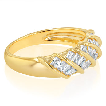 Sterling Silver Gold Plated White Cubic Zirconia Stripped Fancy Ring