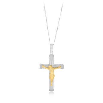 Sterling Silver Cross with 9ct Gold Jesus Crucifix Pendant