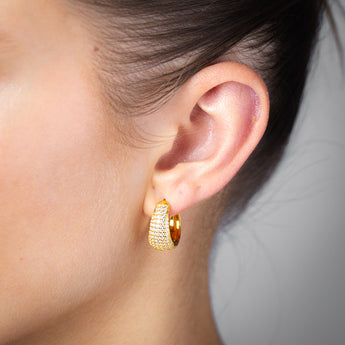 Gold Plated Sterling Silver Pave Huggie Earrings