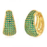 Gold Plated Sterling Silver Green Pave Huggie Earrings
