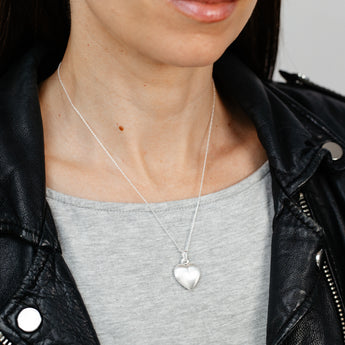 Sterling Silver Textured Puffed Heart Necklace