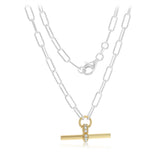 Two Tone Sterling Silver T-Bar Chain Necklace