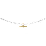 Two Tone Sterling Silver T-Bar Chain Necklace