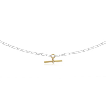 Two Tone Sterling Silver T-Bar Chain Necklace