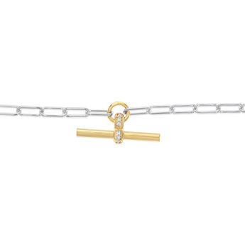Two Tone Sterling Silver T-Bar Chain Bracelet