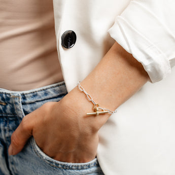 Two Tone Sterling Silver T-Bar Chain Bracelet