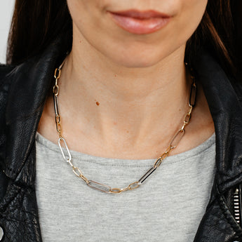 Two Tone Sterling Silver Paperclip Link Chain
