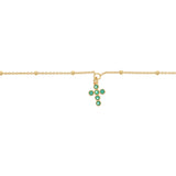 Gold Plated Sterling Silver Green CZ Cross Necklace