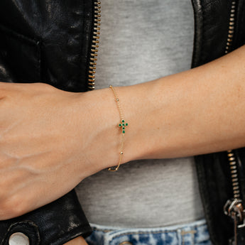 Gold Plated Sterling Silver Green CZ Cross Bracelet