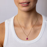 Sterling Silver Gold Plated Elongated Red Corundum and White CZ Pendant