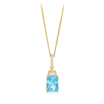 Sterling Silver Gold Plated Elongated Blue CZ Pendant