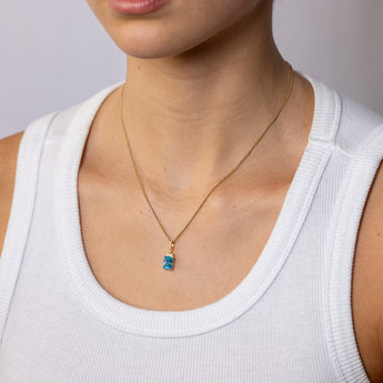 Sterling Silver Gold Plated Elongated Blue CZ Pendant