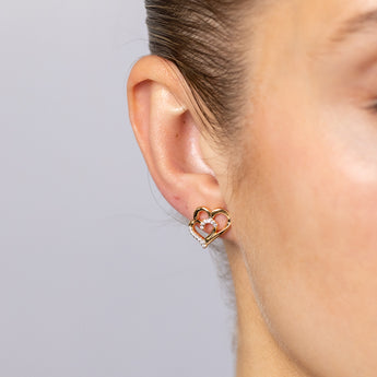 Sterling Silver Gold Plated CZ Double Heart Stud Earrings