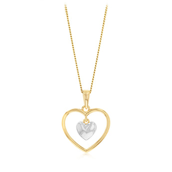 Sterling Silver Gold Plated Double Heart Pendant with Silver Inner Heart