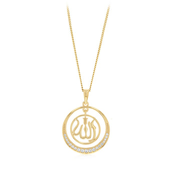 Sterling Silver Gold Plated CZ Allah Pendant