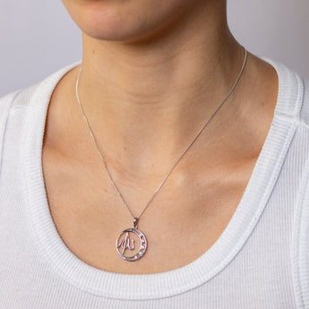 Sterling Silver CZ Crescent Moon Allah Pendant
